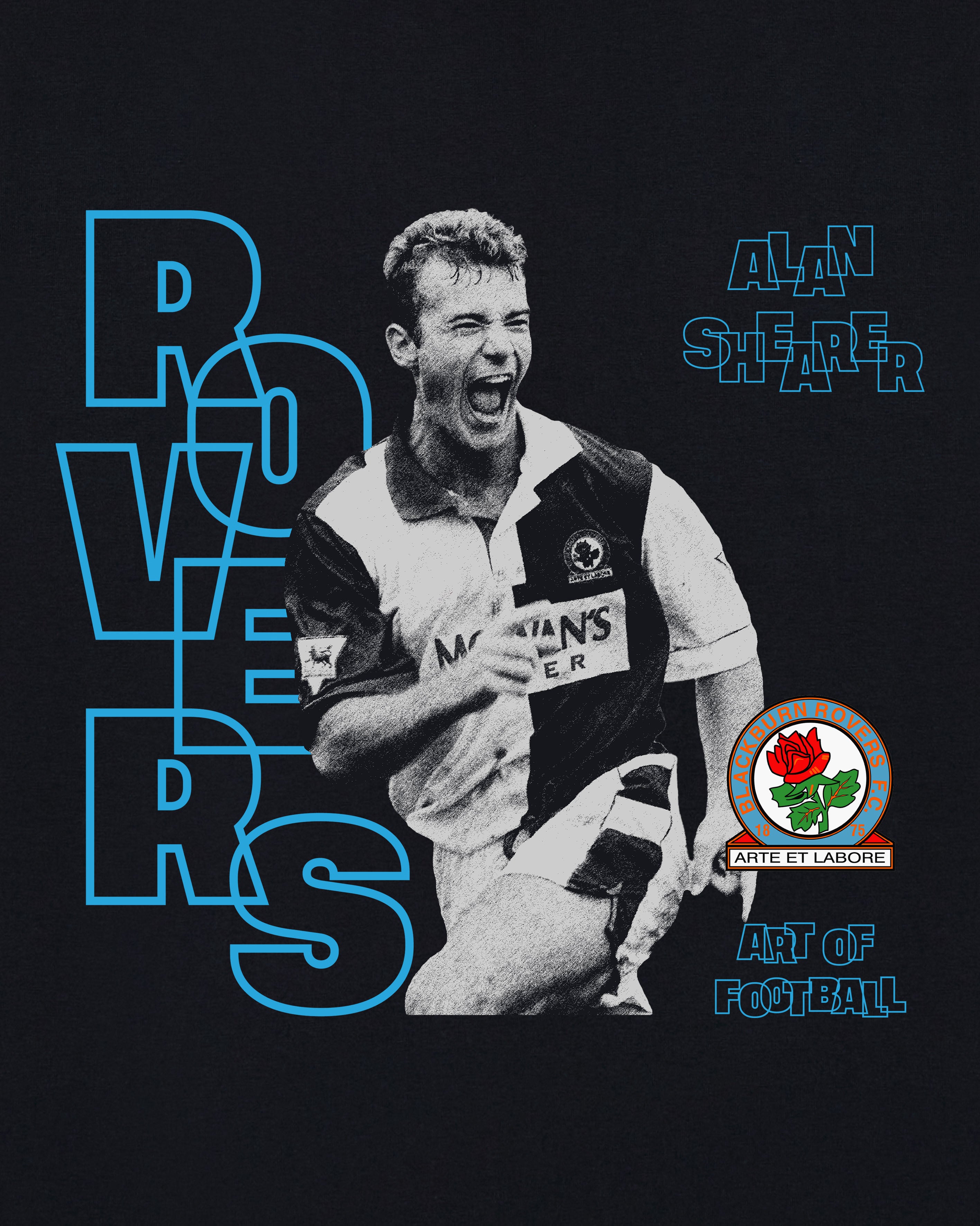 ART OF Blackburn Rovers Shearer | BRFC Black Graphic Football T-shirt