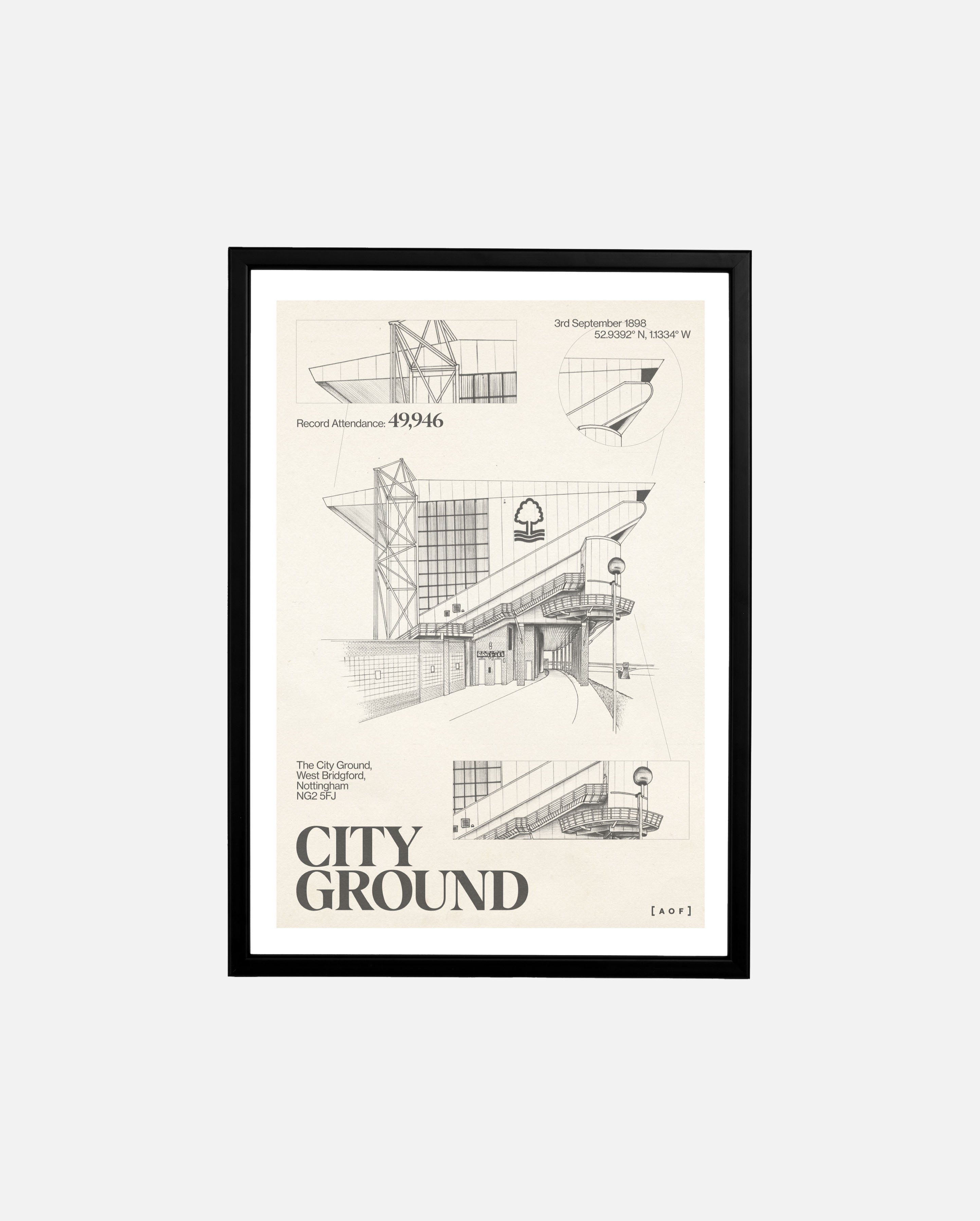 ART OF x Forest City Ground Blueprint Framed Print | NFFC Football Art