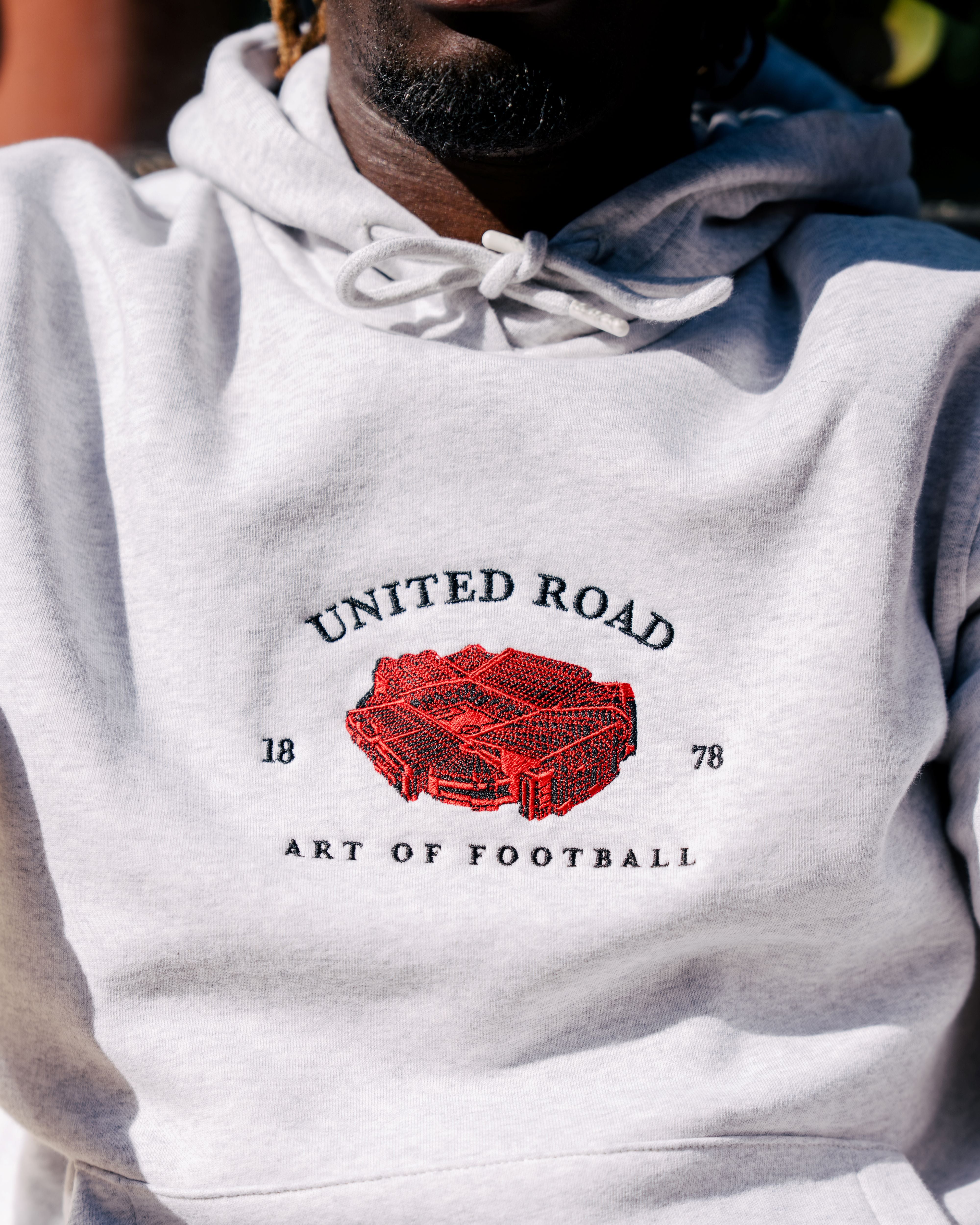 ART OF United Stadium Hoodie | MUFC Grey Embroidered Football Sweat