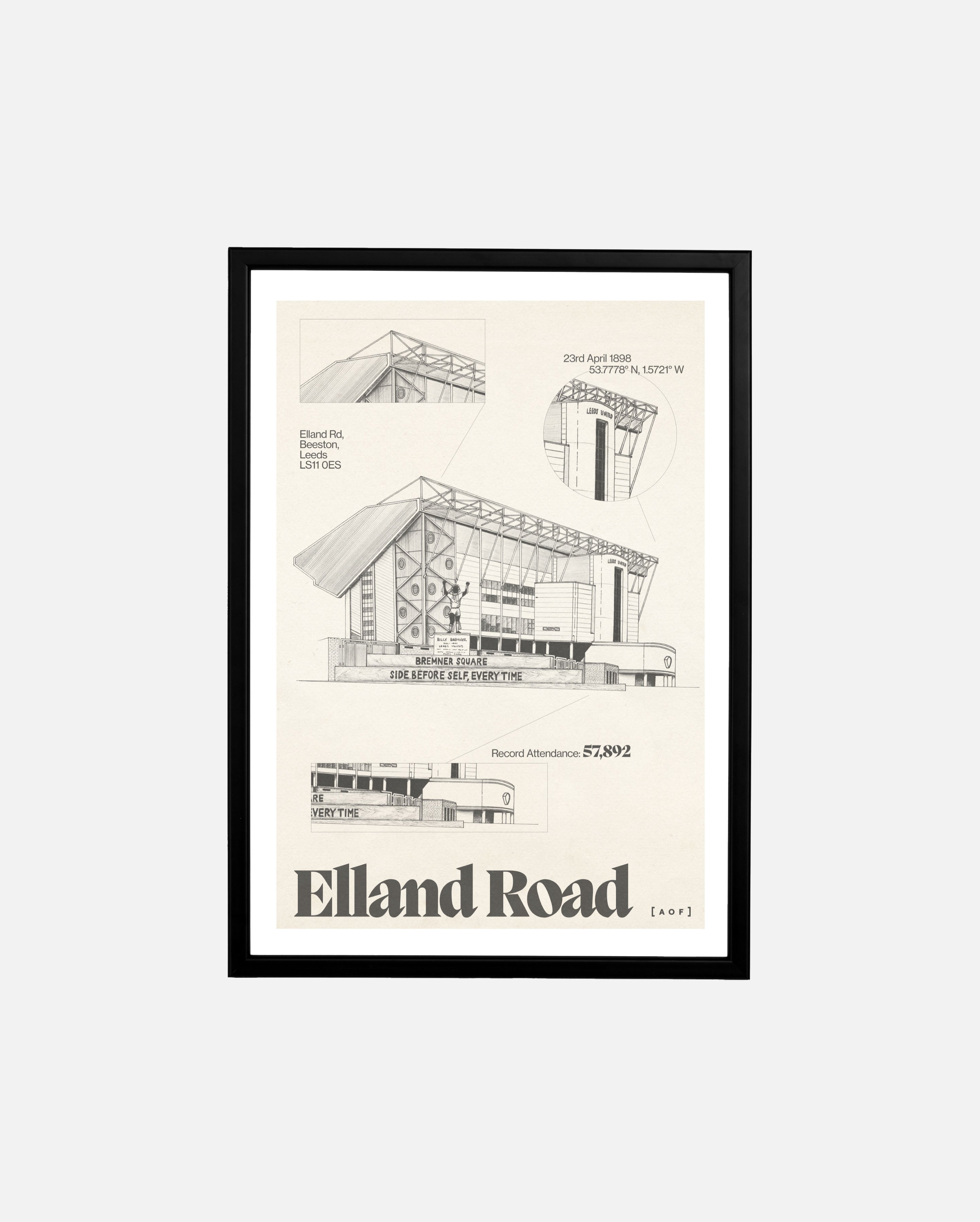 ART OF x Leeds United Elland Road Blueprint Print | LUFC Football Art