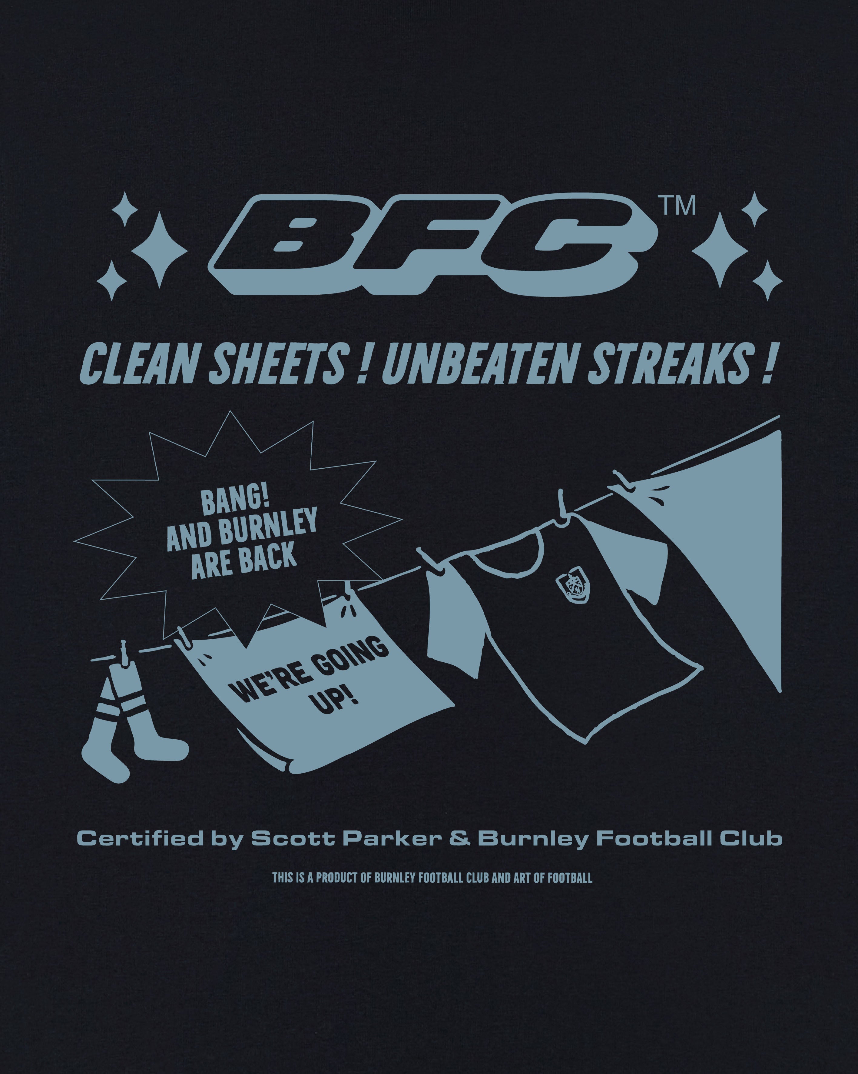 ART OF Burnley Clean Sheets, Unbeaten Streaks | Black Football T-shirt