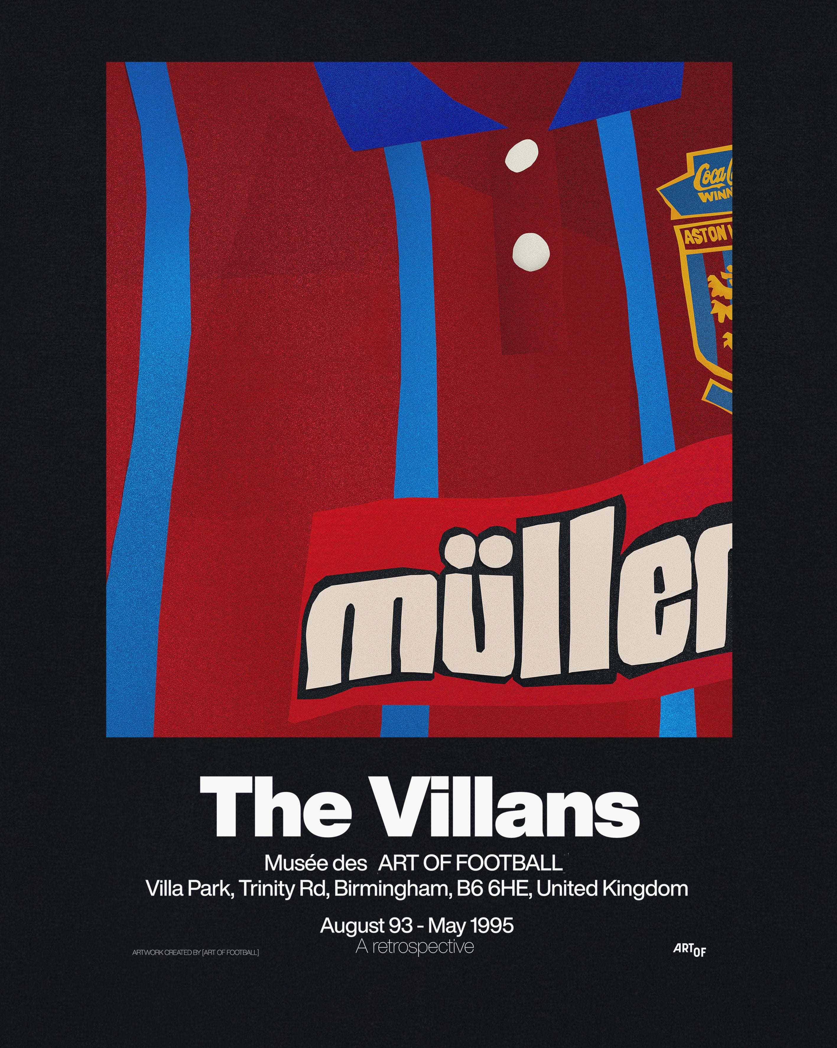 ART OF The Villans 93-95 Tee | AVFC Black Graphic Football T-shirt