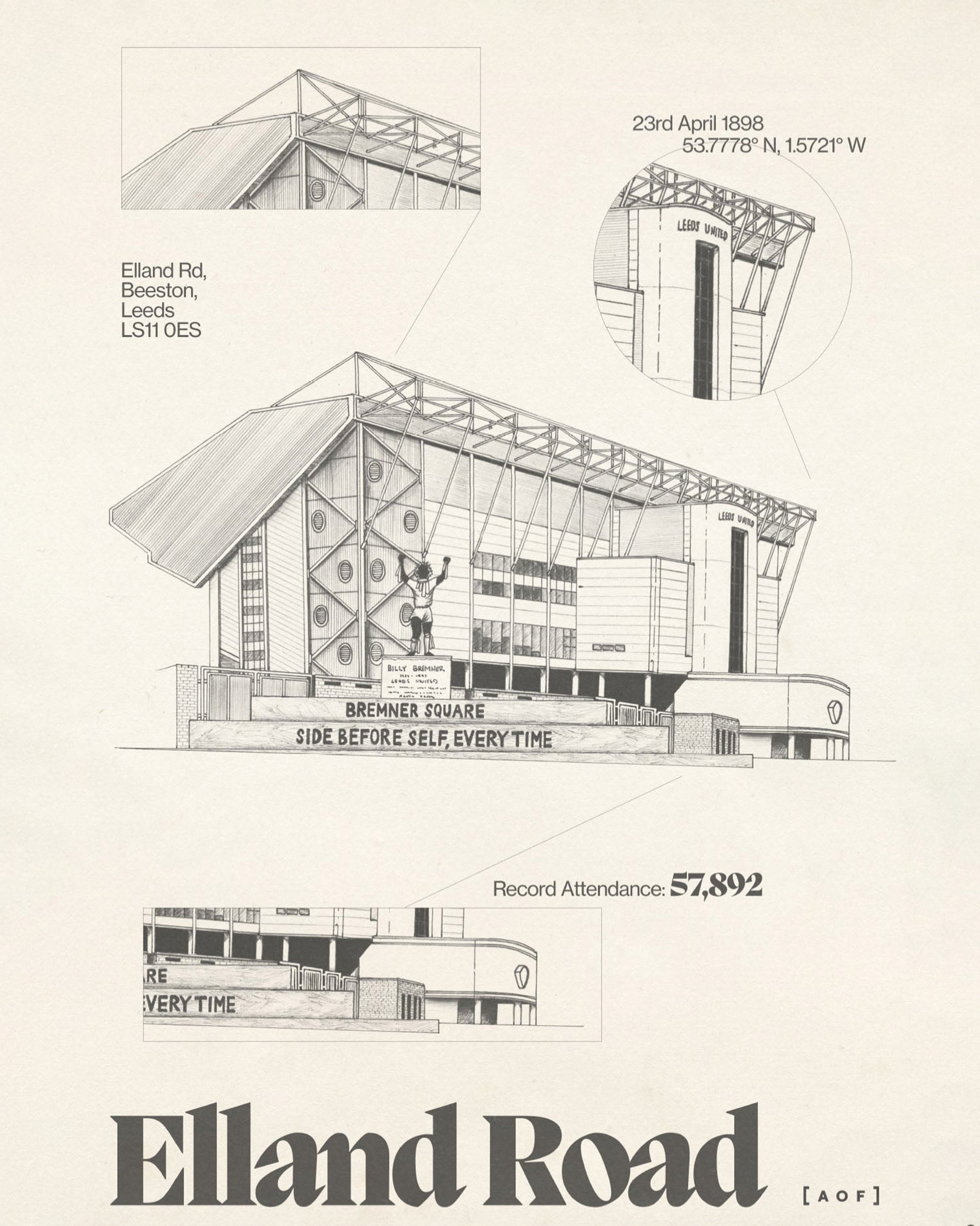 ART OF x Leeds United Elland Road Blueprint Print | LUFC Football Art