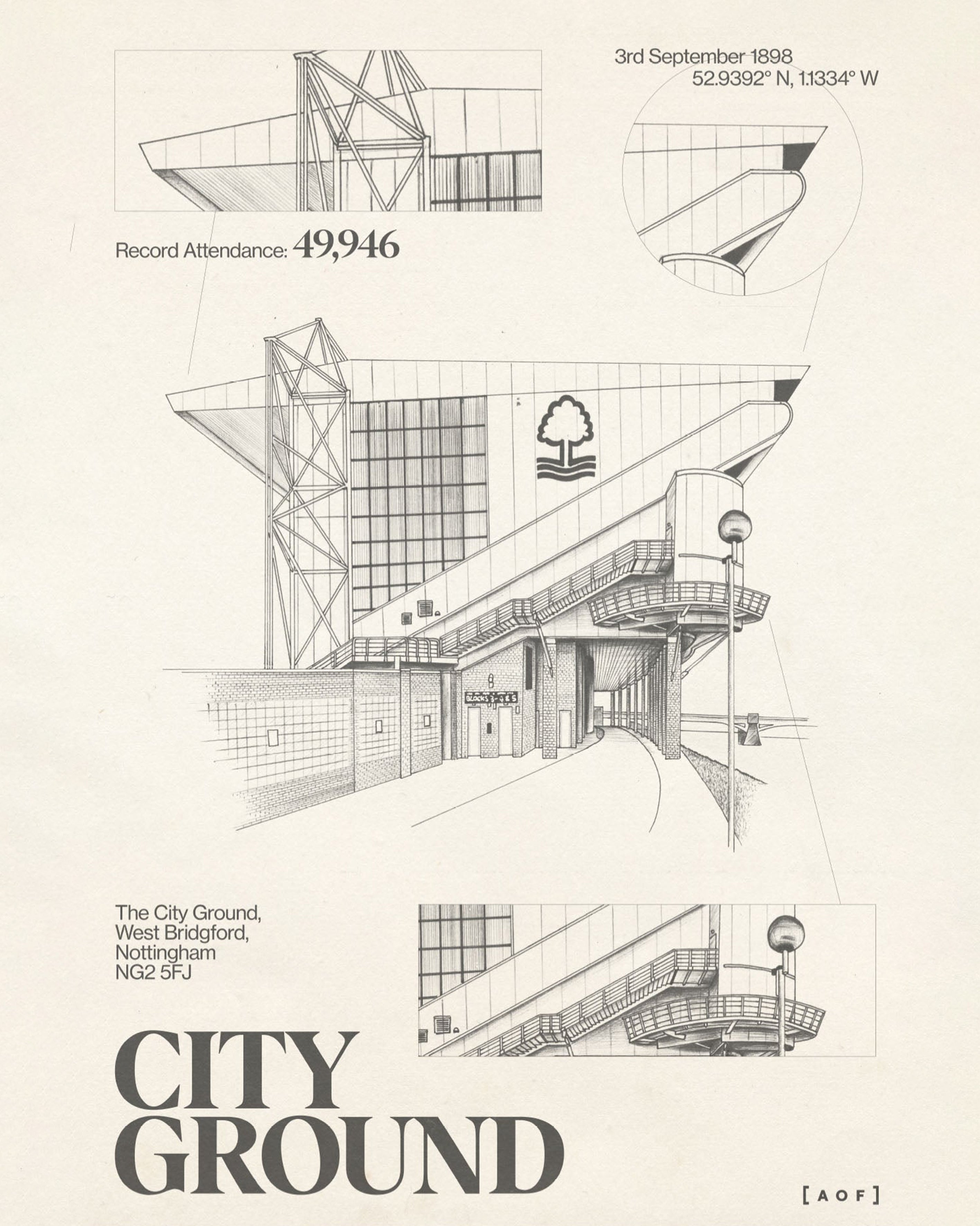 ART OF x Forest City Ground Blueprint Framed Print | NFFC Football Art