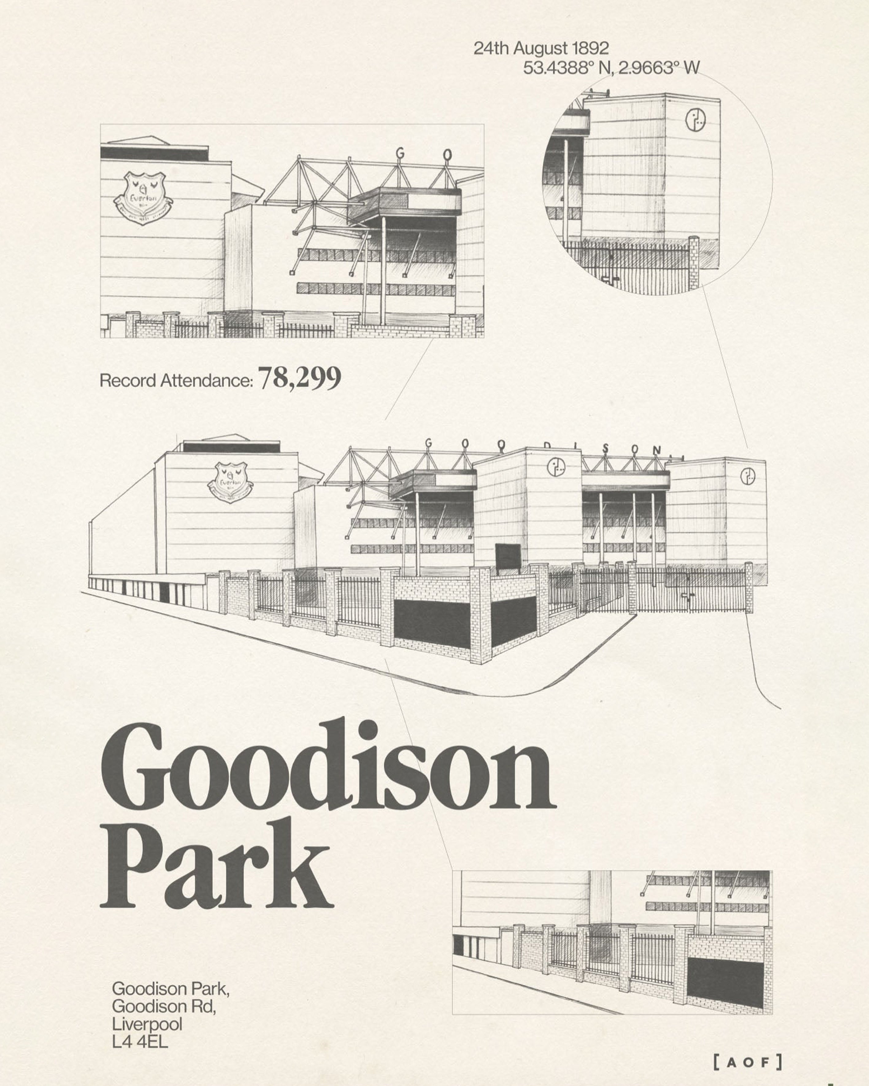 ART OF Everton Goodison Park Blueprint Framed Print | EFC Football Art