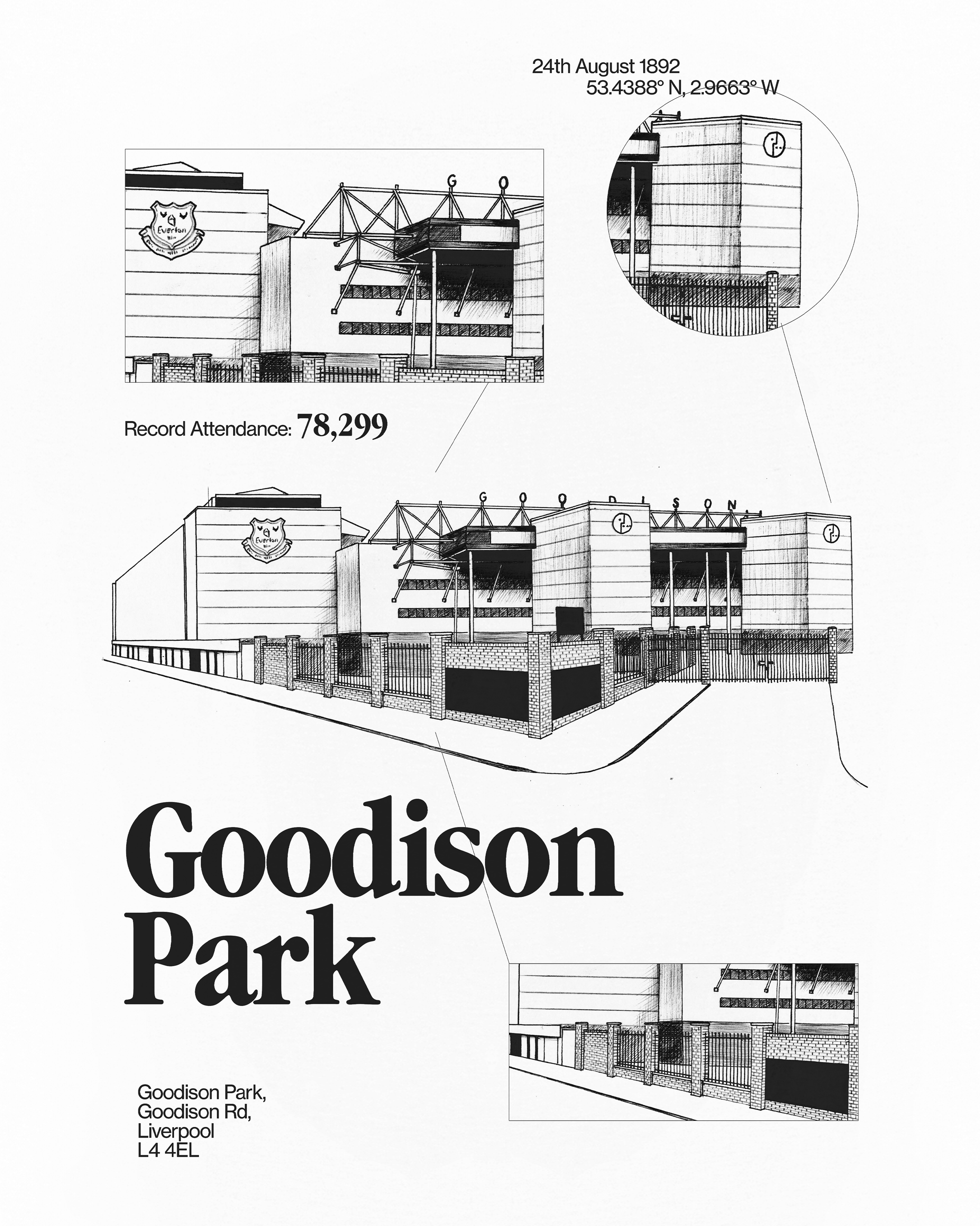 ART OF x Everton Goodison Park Blueprint | EFC White Football T-shirt