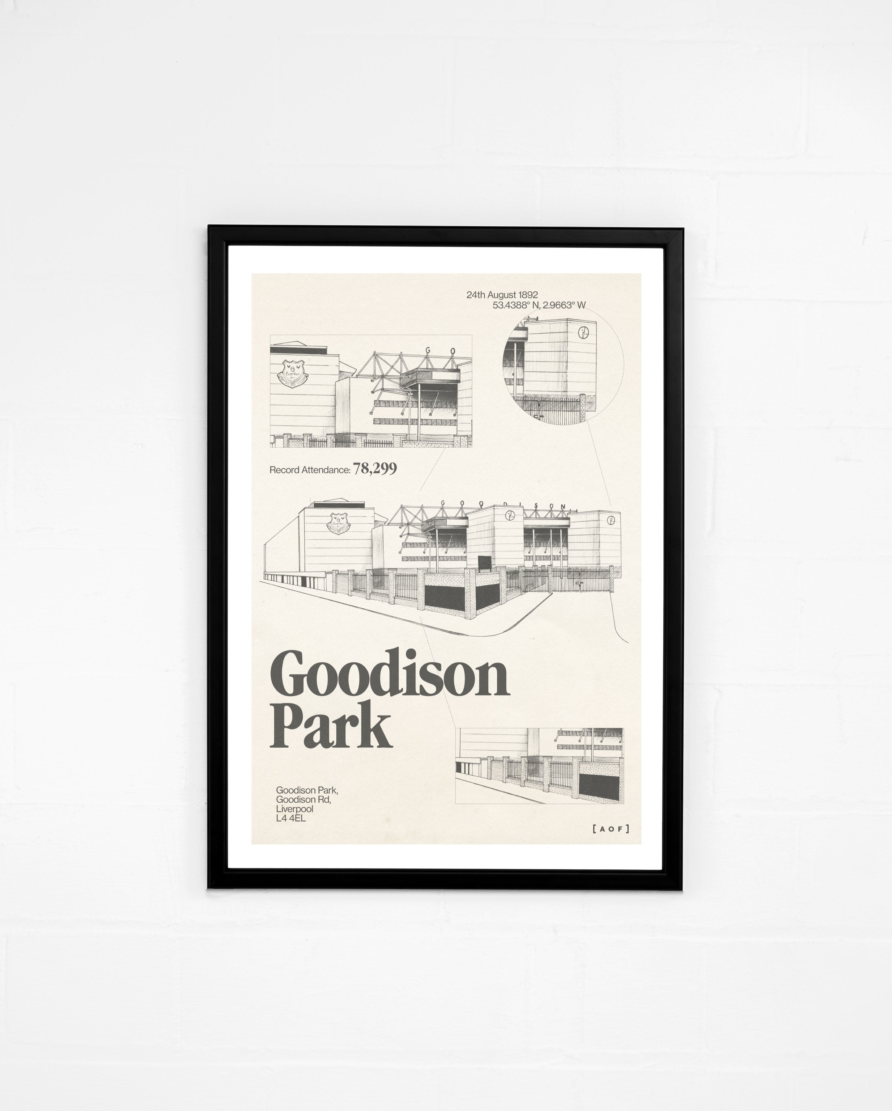 ART OF Everton Goodison Park Blueprint Framed Print | EFC Football Art