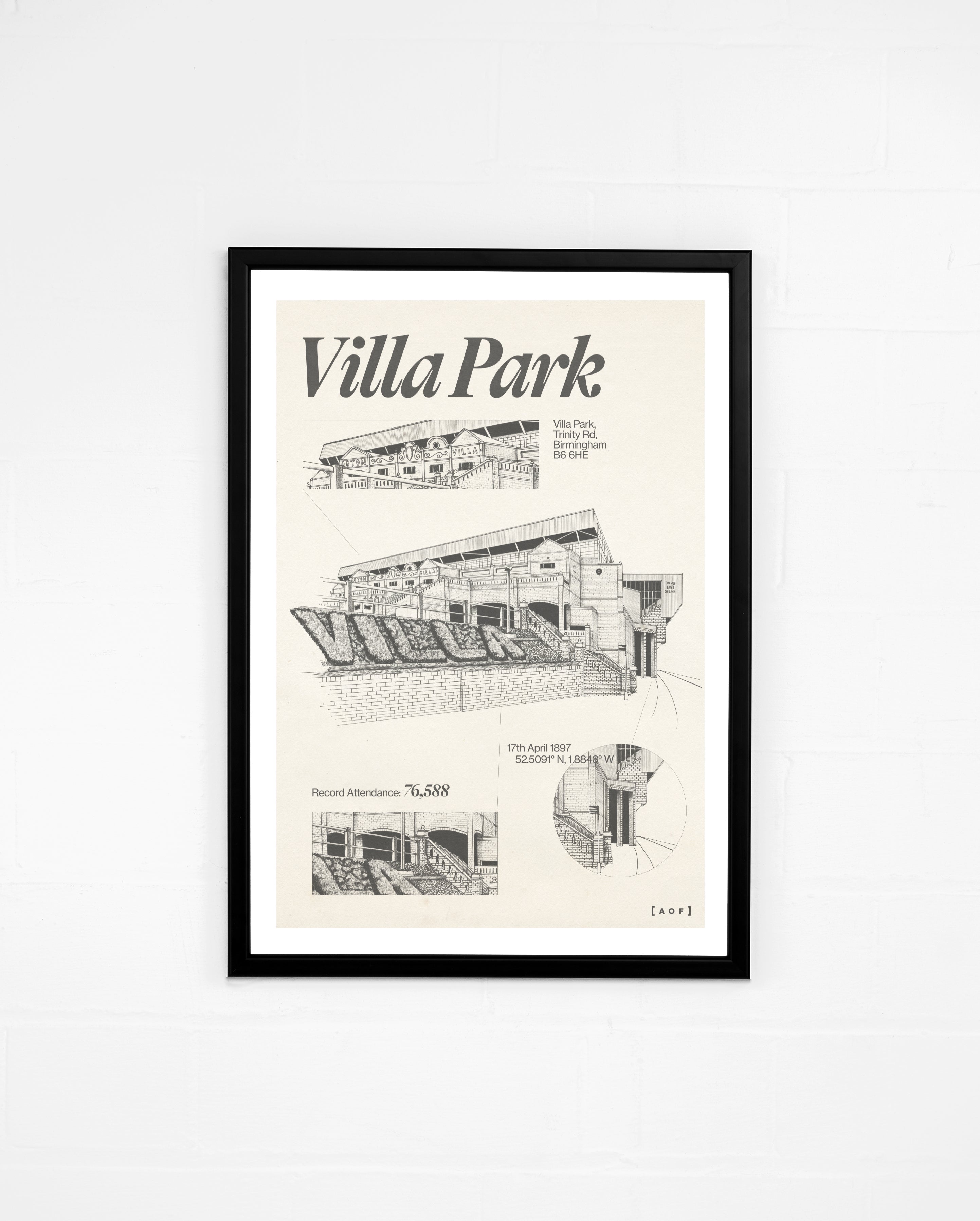 ART OF The Villans Blueprint Framed Print | AVFC Football Wall Art