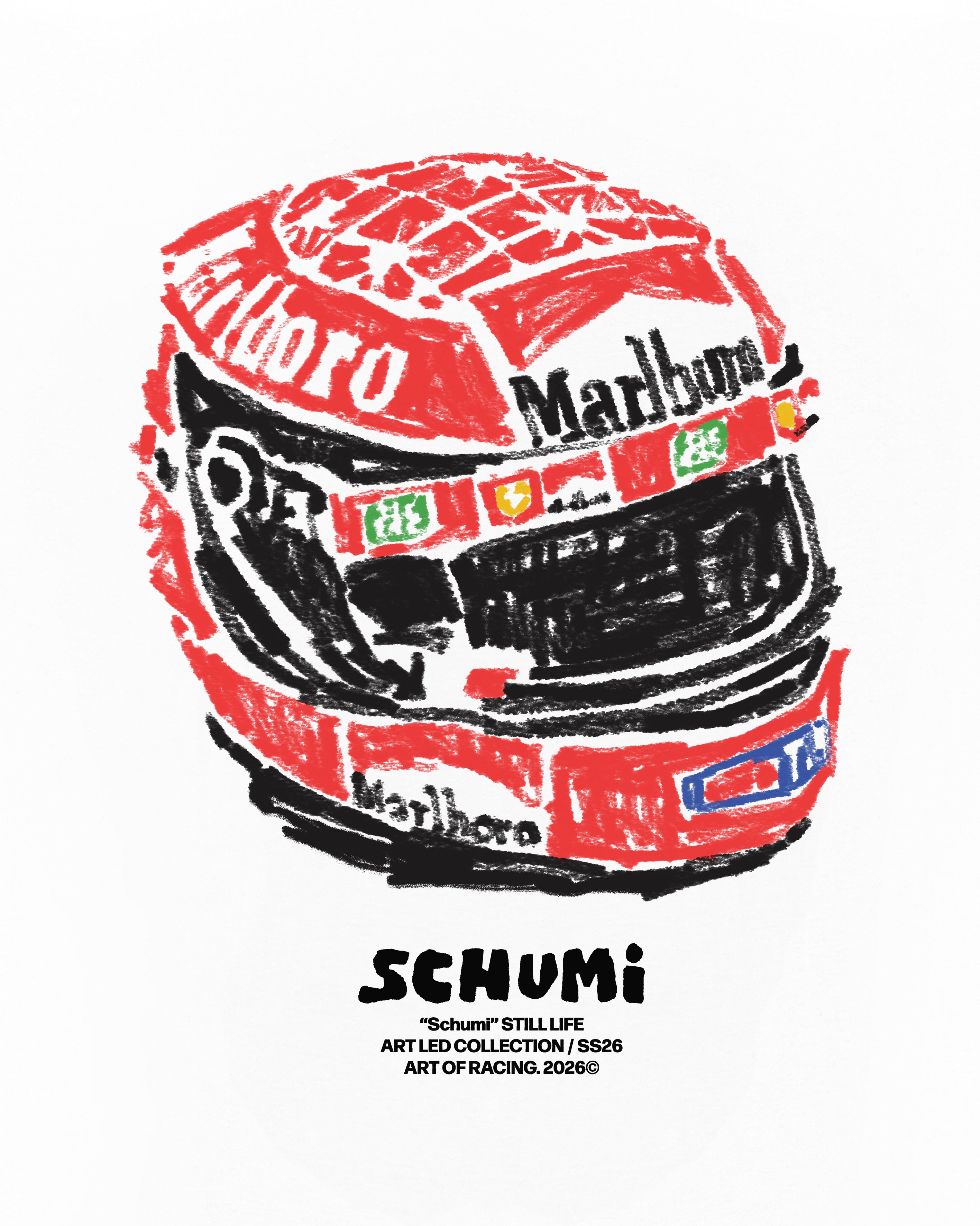 ART OF Schumi Still Life Tee | White Graphic Motor Racing T-shirt
